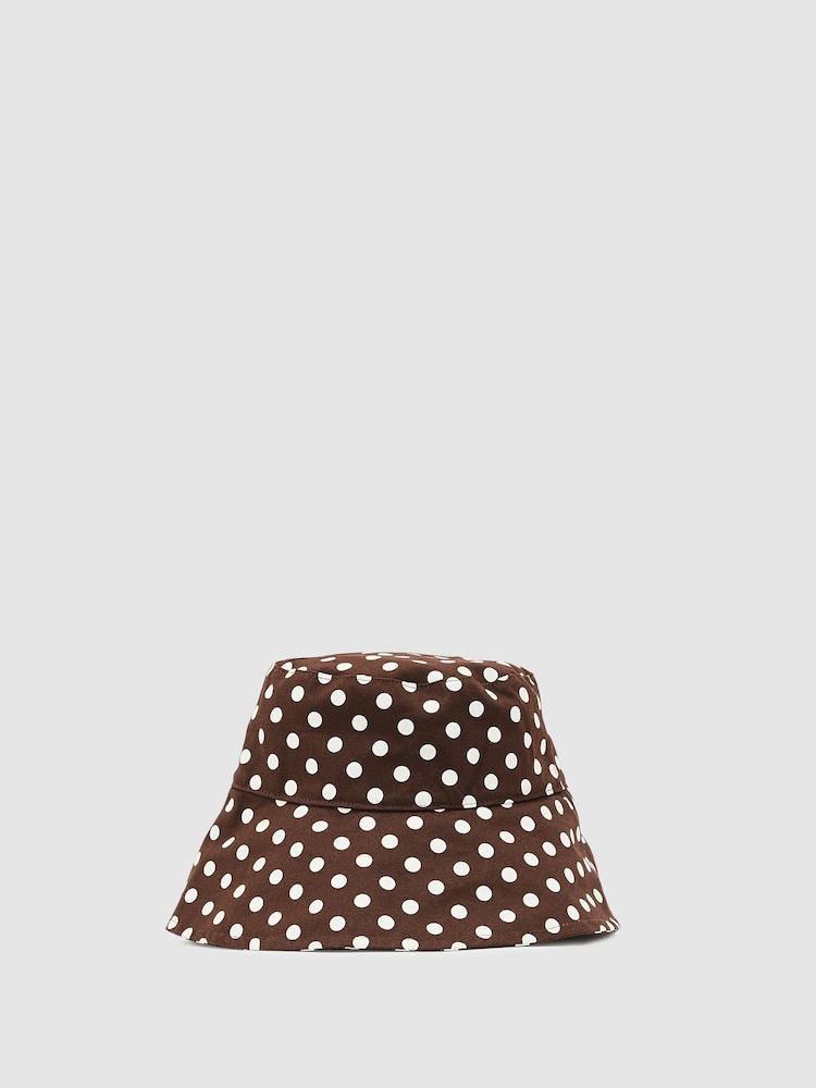 Reiss Chocolate Paloma Cotton Polka-Dot Bucket Hat - Image 2 of 3 Reiss Chocolate Paloma Cotton Polka-Dot Bucket Hat - Image 2 of 3