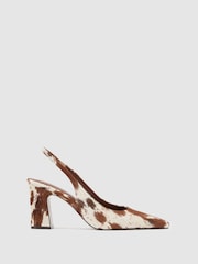 Reiss Brown Lorena Leather Cow-Print Slingback Court Shoes - Image 1 of 4