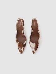 Reiss Brown Lorena Leather Cow-Print Slingback Court Shoes - Image 2 of 4