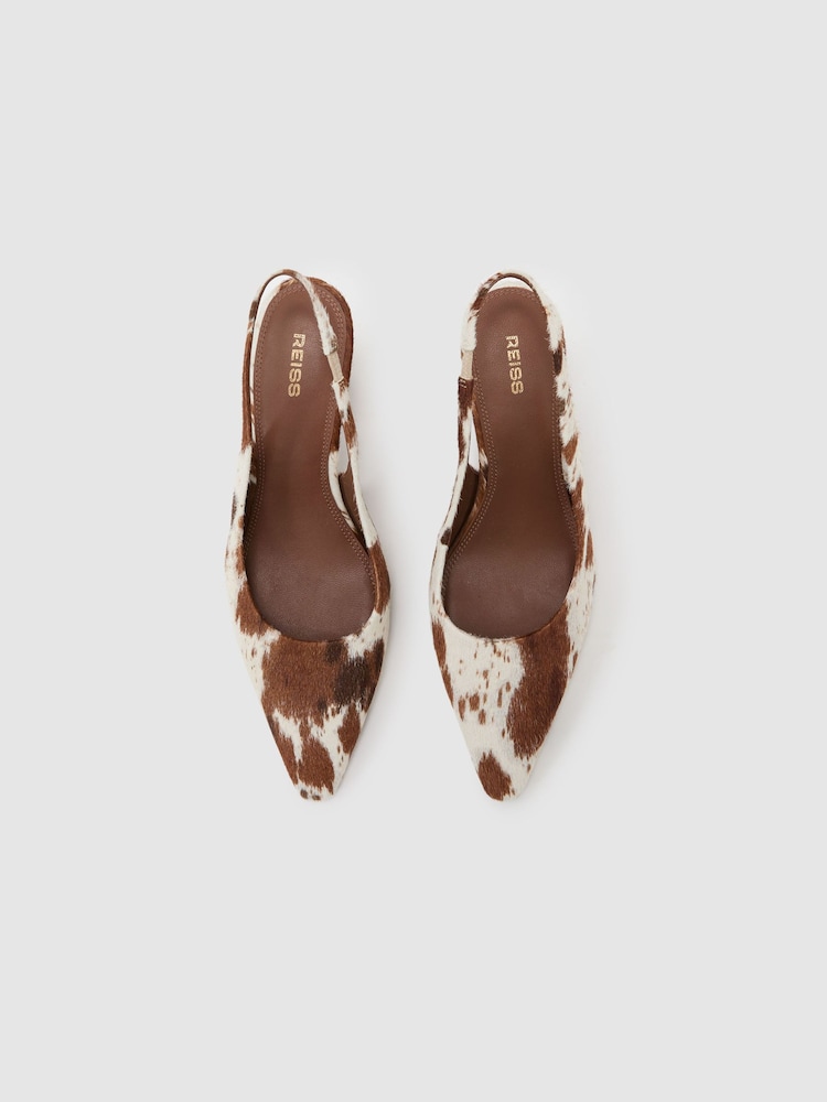 Reiss Brown Lorena Leather Cow-Print Slingback Court Shoes - Image 2 of 4