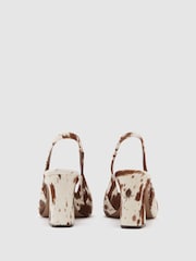 Reiss Brown Lorena Leather Cow-Print Slingback Court Shoes - Image 3 of 4