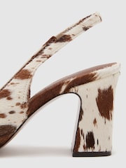 Reiss Brown Lorena Leather Cow-Print Slingback Court Shoes - Image 4 of 4