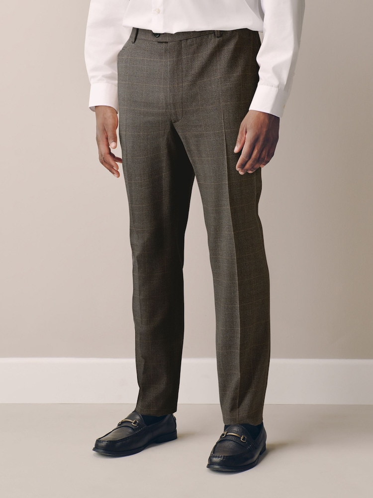 Brown Check Muscle Fit Elasticated Waist Motionflex Stretch Smart Trousers - Image 1 of 6