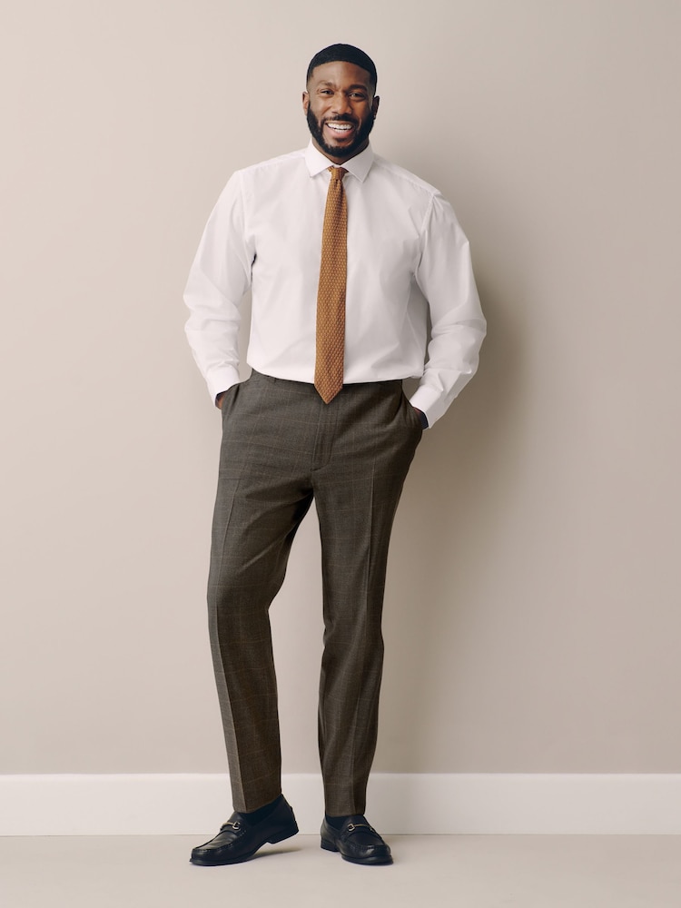 Brown Check Muscle Fit Elasticated Waist Motionflex Stretch Smart Trousers - Image 2 of 6
