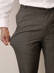 Brown Check Muscle Fit Elasticated Waist Motionflex Stretch Smart Trousers - Image 6 of 6