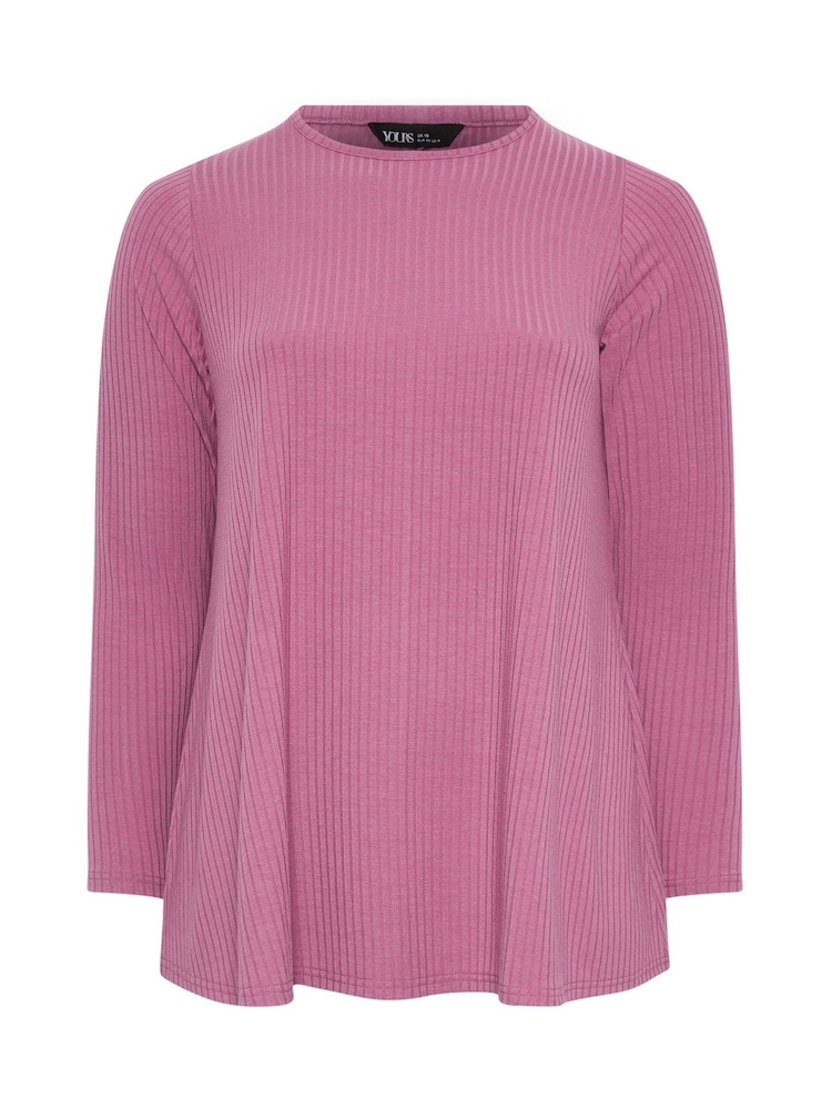 Yours Curve Pink Long Sleeve Ribbed Swing Top - Image 5 of 5 Yours Curve Pink Long Sleeve Ribbed Swing Top - Image 5 of 5