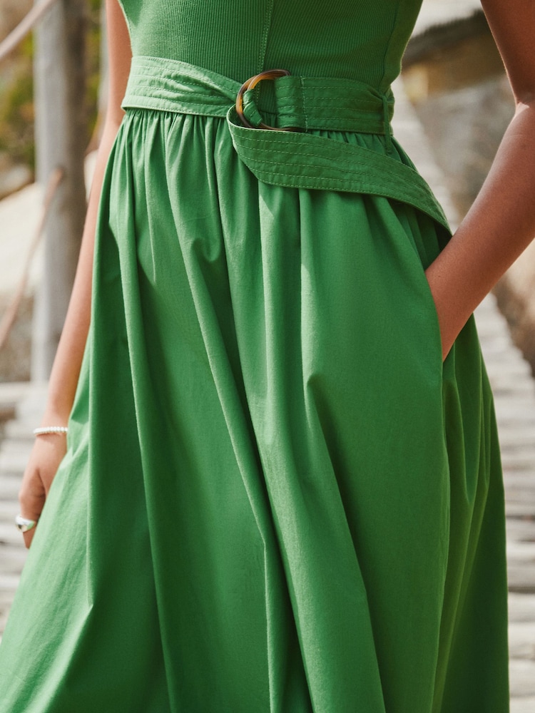 green belted midi dress Edeline Lee Women's Pandora Jacquard Belted Midi Dress in Malachite Green Size 12 / 8 main image 0