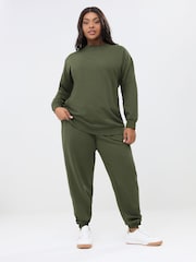Yours Curve Green Crewneck Sweat Top & Cuffed Joggers Set - Image 1 of 5