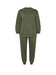 Yours Curve Green Crewneck Sweat Top & Cuffed Joggers Set - Image 5 of 5