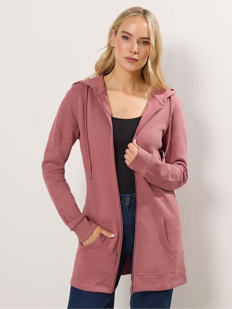 Long Tall Sally Pink Longline Zip Through Hoodie - Image 1 of 5