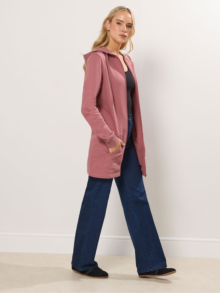 Long Tall Sally Pink Longline Zip Through Hoodie - Image 2 of 5