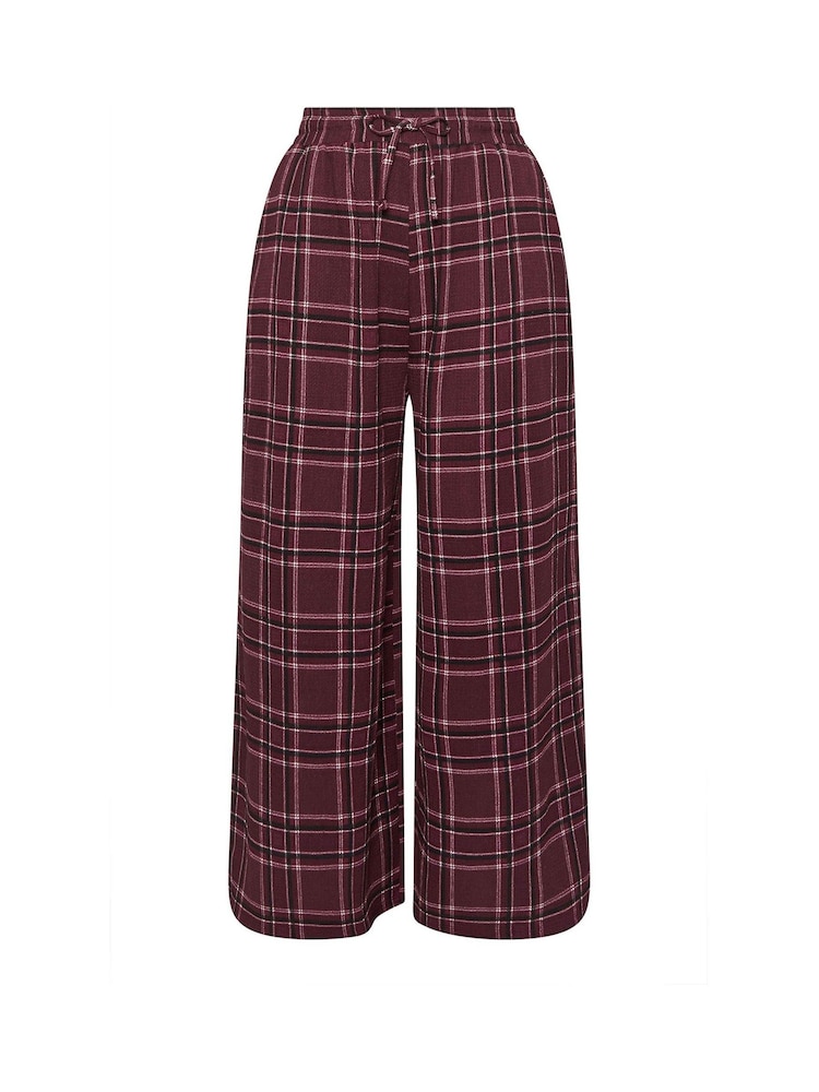 Yours Curve Red Check Crinkle Wide Leg Trousers - Image 5 of 5 Yours Curve Red Check Crinkle Wide Leg Trousers - Image 5 of 5