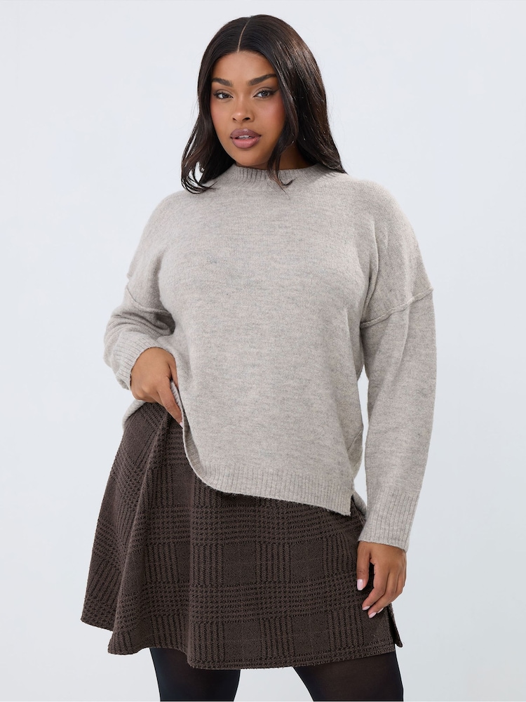 Yours Curve Brown Check Mini Skirt - Image 1 of 5
