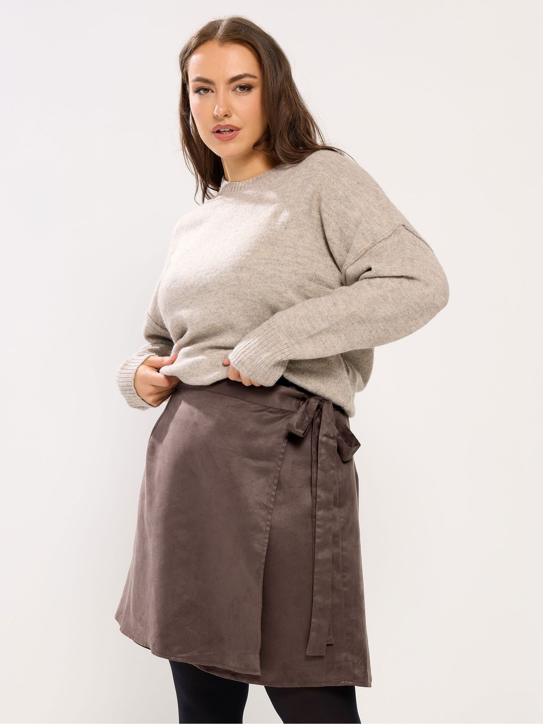 Yours Curve Women's Brown Wrap Mini Skirt