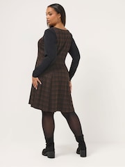 Yours Curve Brown Flippy Check Pinafore Dress - Image 3 of 5