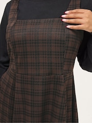 Yours Curve Brown Flippy Check Pinafore Dress - Image 4 of 5