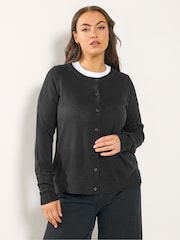 Yours Curve Black Fine Gauge Button Through Cardigan - Image 1 of 5