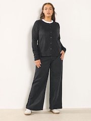 Yours Curve Black Fine Gauge Button Through Cardigan - Image 2 of 5