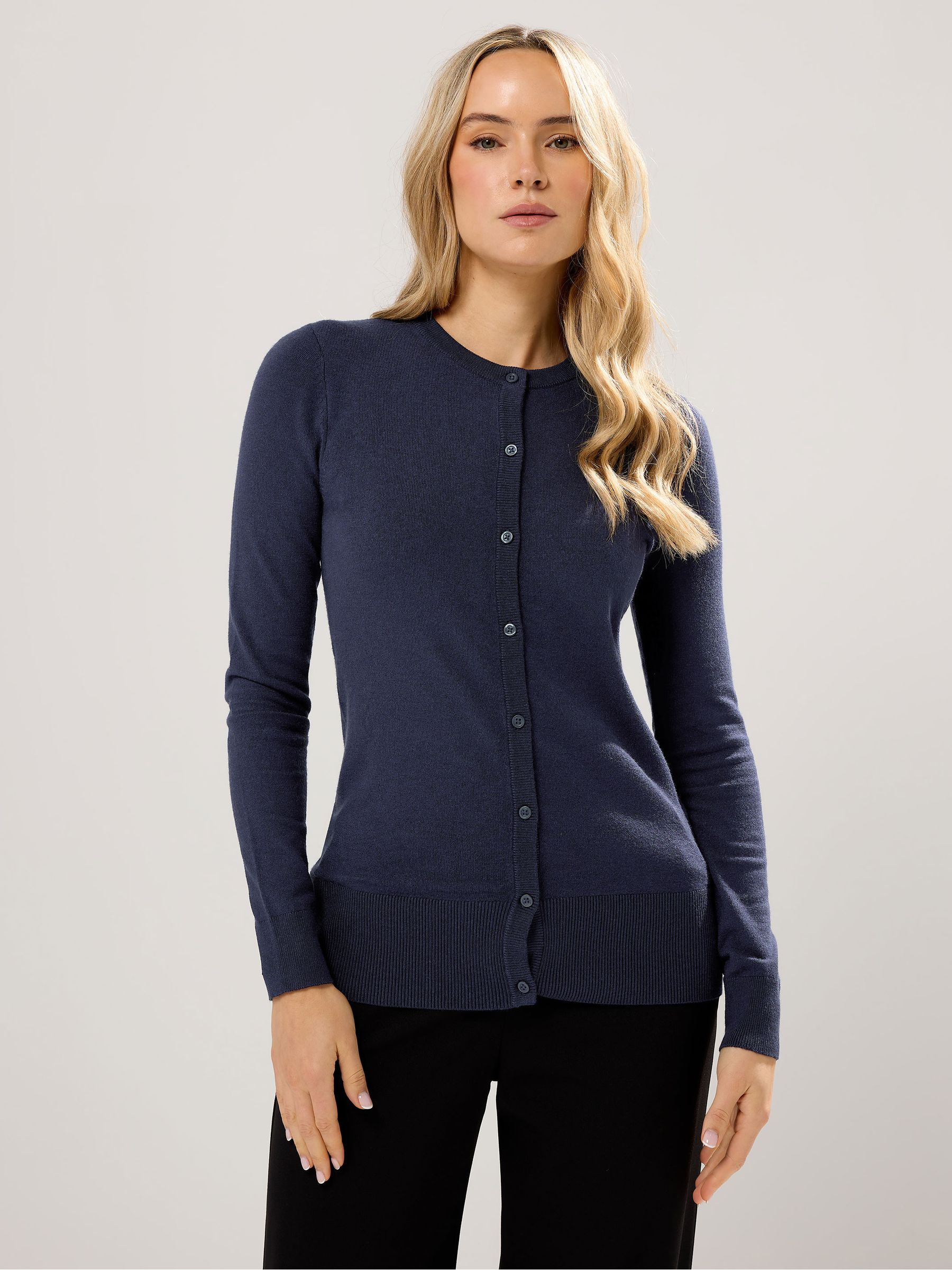 Long Tall Sally Women's Dark Navy Tall Crew Neck Button Cardigan In | Size: 8/10 - Image 3