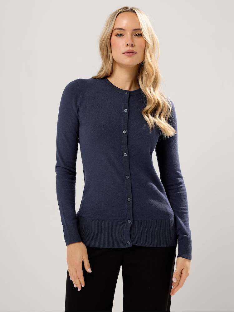 Long Tall Sally Blue Crew Neck Cardigan - Image 1 of 5 Long Tall Sally Blue Crew Neck Cardigan - Image 1 of 5