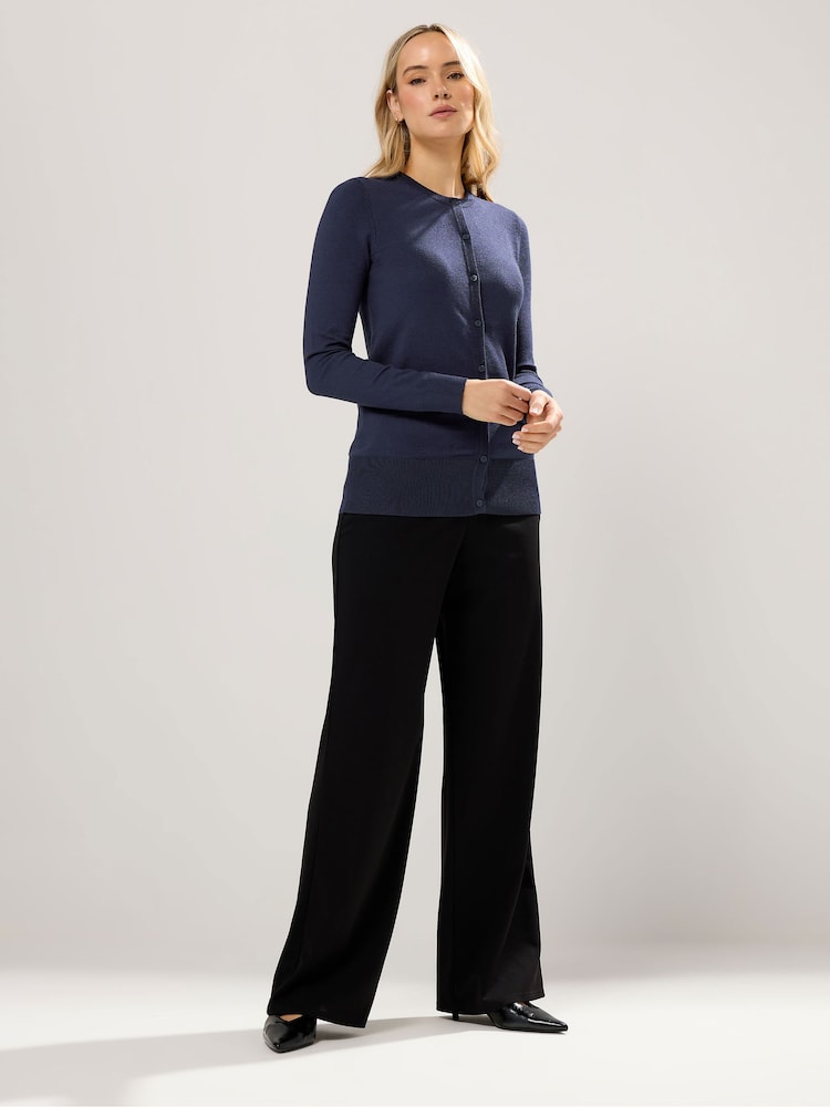 Long Tall Sally Blue Crew Neck Cardigan - Image 2 of 5 Long Tall Sally Blue Crew Neck Cardigan - Image 2 of 5