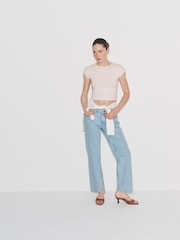 The Set 4 Pack Grown on Sleeve Crop Tops Khakia/Pink/Grey Marl/White - Image 7 of 9