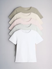The Set 5 Pack Short Sleeve Fitted Crew Neck T-Shirts White - Image 1 of 8