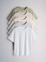The Set 5 Pack Relaxed T-Shirts Pale Khaki/Neutral/Light Pink/Grey/White - Image 1 of 8