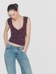 The Set 4 Pack Cross V-Neck Cap Sleeve Tops Plum Spot/Taupe/Light Pink/Pale Khaki - Image 1 of 10