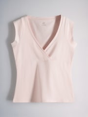 The Set 4 Pack Cross V-Neck Cap Sleeve Tops Plum Spot/Taupe/Light Pink/Pale Khaki - Image 3 of 10