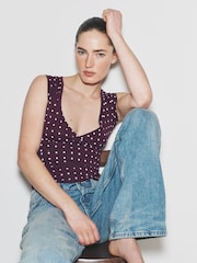 The Set 4 Pack Cross V-Neck Cap Sleeve Tops Plum Spot/Taupe/Light Pink/Pale Khaki - Image 8 of 10