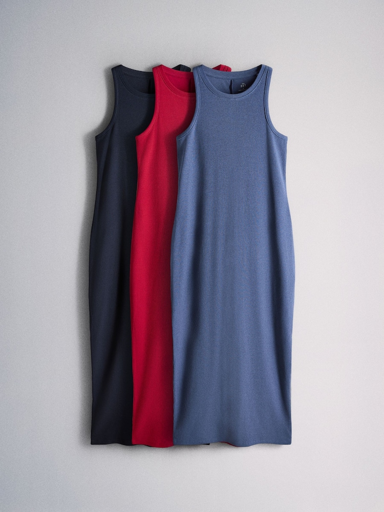 The Set 3 Pack Ribbed Maxi Dresses Navy Blue/Cobalt/Red - Image 1 of 6