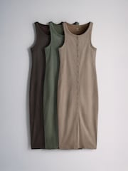 The Set 3 Pack Button Through Ribbed Maxi Jersey Dresses Brown/Khaki/Taupe - Image 1 of 6