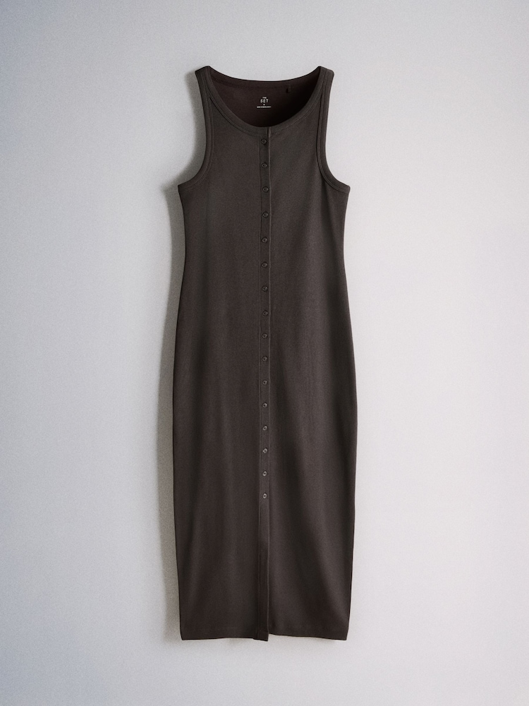The Set 3 Pack Button Through Ribbed Maxi Jersey Dresses Brown/Khaki/Taupe - Image 2 of 6
