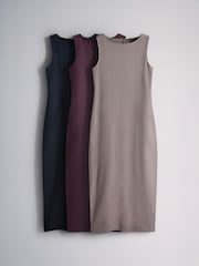 The Set 3 Pack Boat Neck Midi Dresses Dark Navy/Plum/Taupe - Image 2 of 6