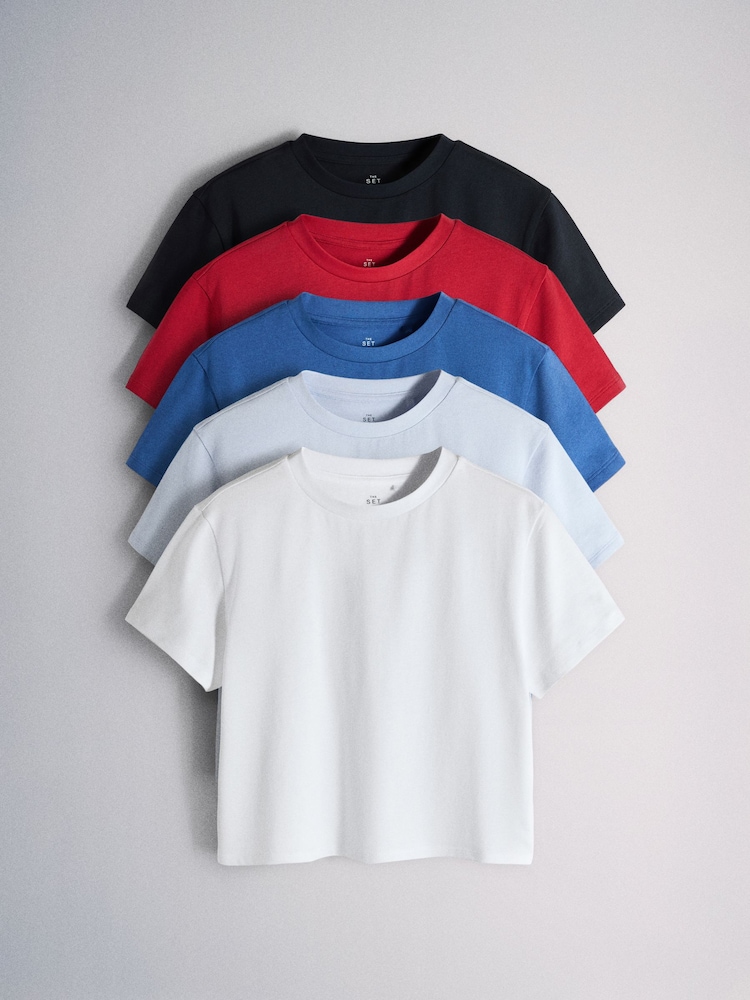 The Set 5 Pack Heavyweight Cropped T-Shirts Navy Blue/Red/Cobalt/Baby Blue/White - Image 1 of 8