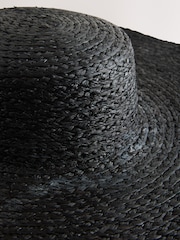 Μαύρο - Ψάθινο καπέλο με μεγάλο γείσο και φαρδιά γραμμή - Εικόνα 6 του 7