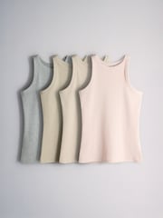 Blasskhaki/Neutral/Hellpink/Grau/Weiß - The Set – 4er-Pack gerippte Trägertops mit Racerback - Bild 1 von 6