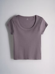 The Set 5 Pack Scoop Neck Cap Sleeve Ribbed T-Shirts Plum Purple - Image 5 of 6