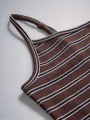 The Set 4 Pack Ribbed Cami Strap Midi Dresses Brown Stripe/Rust/Khaki Green/Chocolate Brown - Image 5 of 6