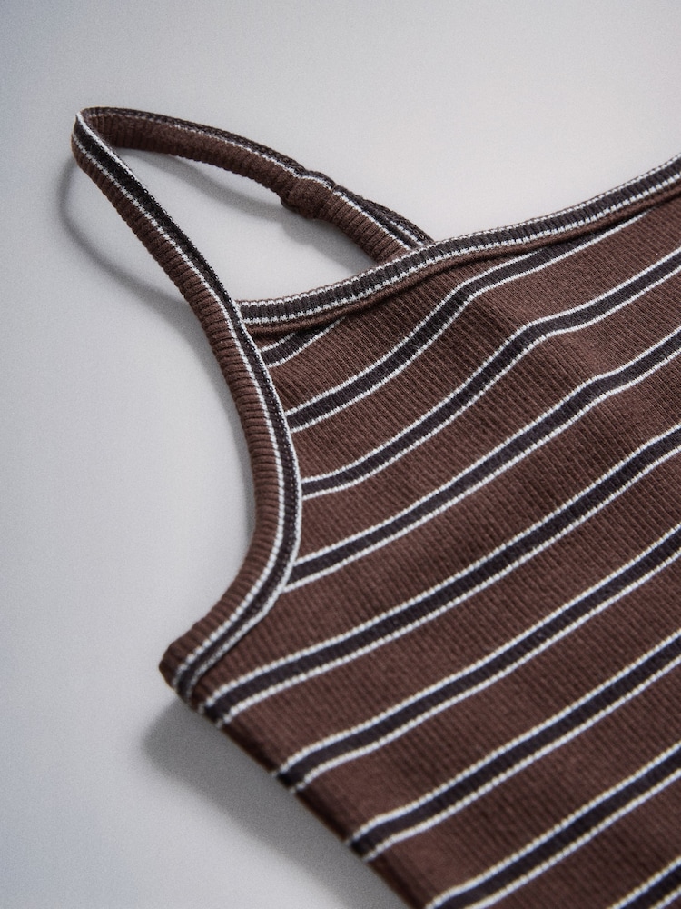 The Set 4 Pack Ribbed Cami Strap Midi Dresses Brown Stripe/Rust/Khaki Green/Chocolate Brown - Image 6 of 6 The Set 4 Pack Ribbed Cami Strap Midi Dresses Brown Stripe/Rust/Khaki Green/Chocolate Brown - Image 6 of 6