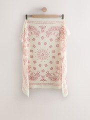 Ecru/Rot - Bandana Print Lightweight Wool Blend Square Scarf - Bild 1 von 4