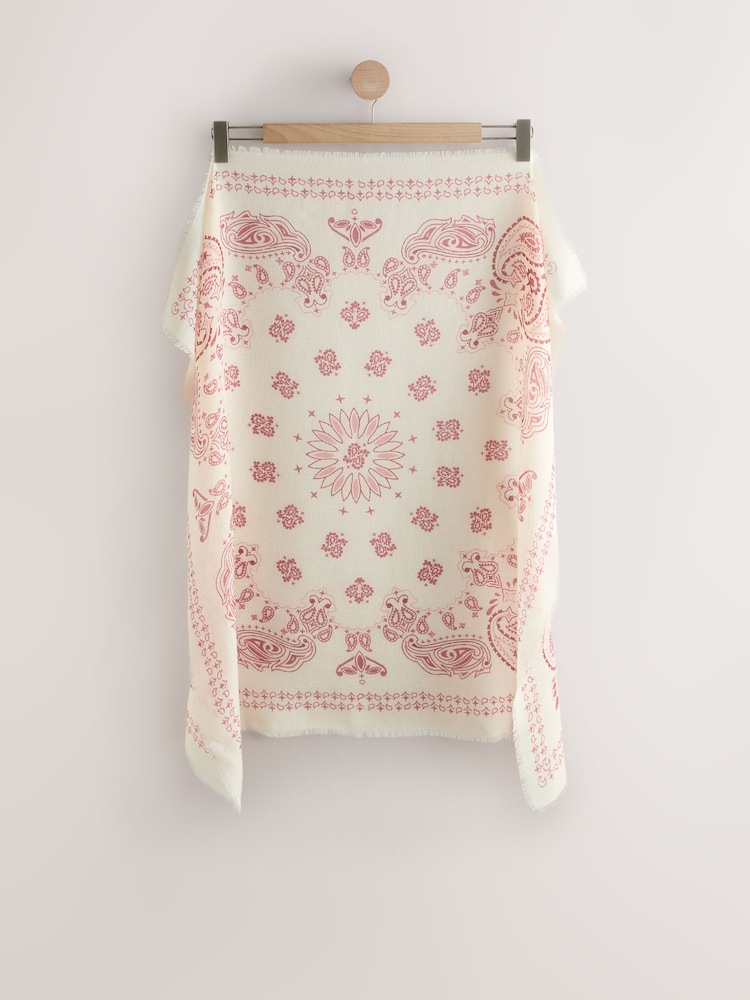 Ecru/Rot - Bandana Print Lightweight Wool Blend Square Scarf - Bild 1 von 4