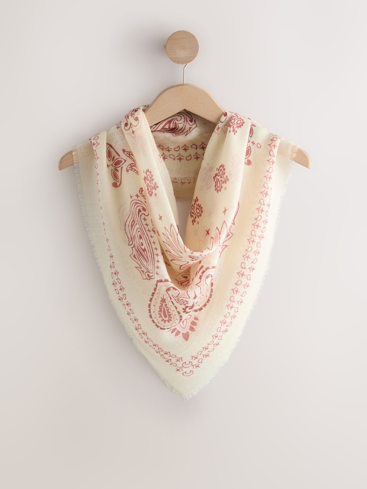Ecru/Rot - Bandana Print Lightweight Wool Blend Square Scarf - Bild 2 von 4