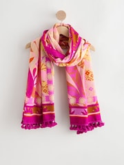 Roze met palmprint - Pink Palm Print Lightweight Scarf with Fringing - Afbeelding 1 van 3