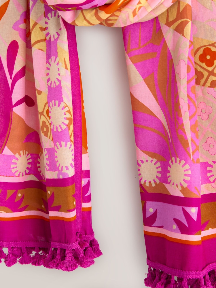 Roze met palmprint - Pink Palm Print Lightweight Scarf with Fringing - Afbeelding 3 van 3