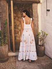 White Tie Front Embroidered Beach Cover Up - Image 3 of 7