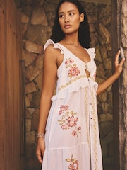 White Tie Front Embroidered Beach Cover Up - Image 4 of 7