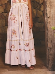 White Tie Front Embroidered Beach Cover Up - Image 7 of 7
