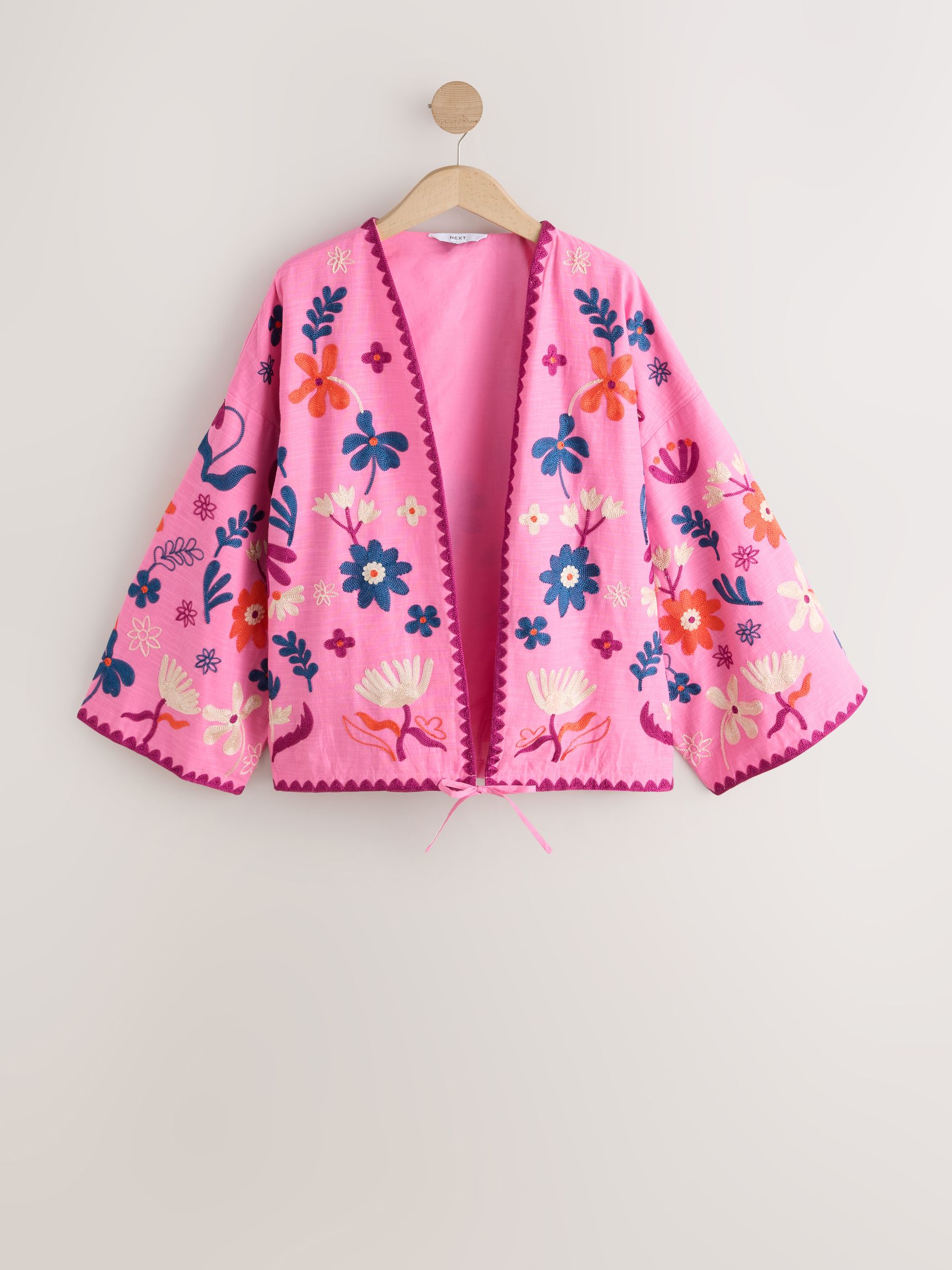 Buy Pink Embroidered Floral Tie Front Jacket from Next USA